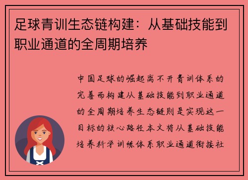 足球青训生态链构建：从基础技能到职业通道的全周期培养